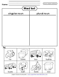 New Nouns Cut & Sort (Singular and Plural - 2) Worksheet