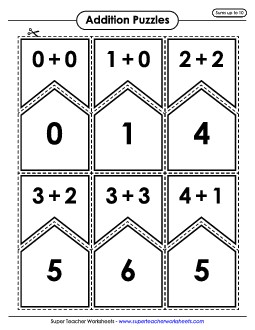 Addition Matching Puzzles:  Sums to 10 Worksheet