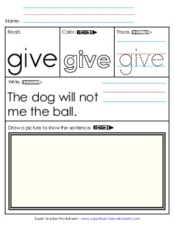 Worksheet 3: Give Sight Words Individual Worksheet