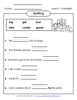 Sentence Completion (A-Hanukkah)  Spelling A Worksheet