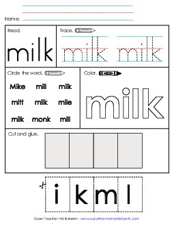 Worksheet 2: Milk Sight Words Individual Worksheet