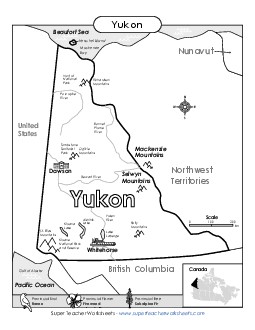 Yukon Map (Black & White) Free Canada Worksheet