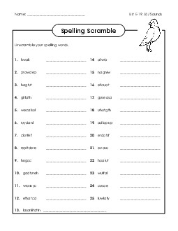 Unscramble (E-19) Spelling E Worksheet