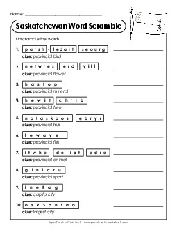 Word Scramble Canada Worksheet