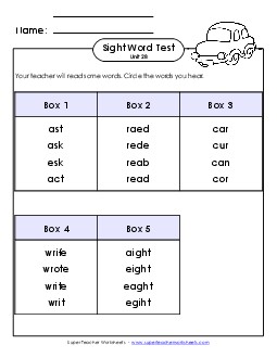 Whole Class Test (Unit 28) Sight Words Worksheet