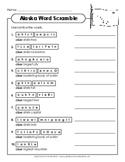 Word Scramble States Individual Worksheet