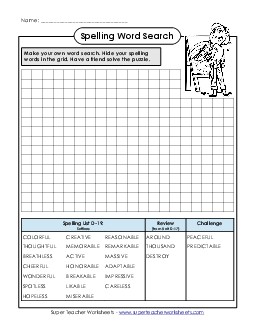 Make-a-Search (D-19) Spelling D Worksheet