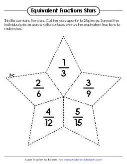 Equivalent Fraction Star Puzzles Fractions Worksheet