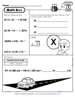 Math Buzz: Week 29 Worksheets 141 through 145 Daily Math Review Worksheet