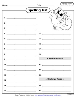 Spelling Test (F-22) Spelling F Worksheet