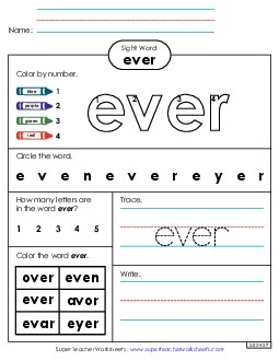 Worksheet 4: Ever Sight Words Individual Worksheet