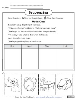 Cut-and Glue Sequencing Story: Music Class Worksheet