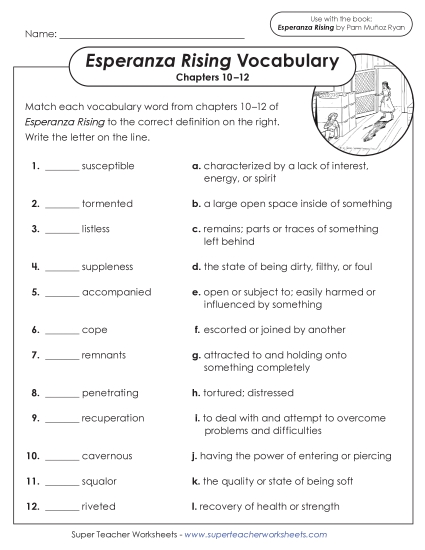 New Vocabulary Matching: Chapters 10 through 12 Worksheet New Vocabulary Matching: Chapters 10 through 12 Worksheet