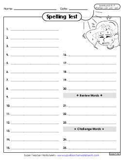 Spelling Test (F-17) Spelling F Worksheet