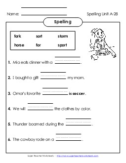 Sentence Completion (A-28)  Spelling A Worksheet