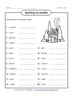 Unscramble (C-15) Spelling C Worksheet