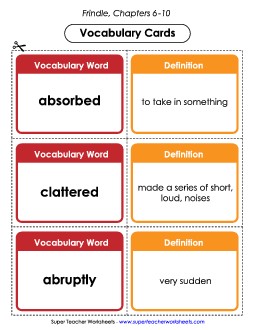 Vocabulary Cards for Chapters 6-10 Books Worksheet