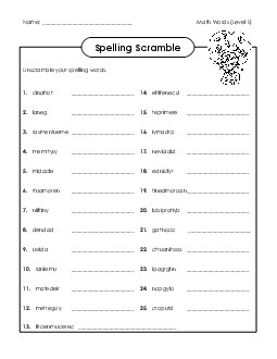 Word Scramble Spelling E Worksheet