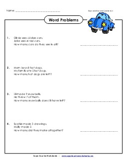 Word Problems (Single-Digit) Mixed Addition Subtraction Worksheet