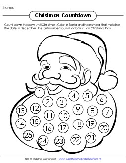 Christmas Countdown Santa Worksheet