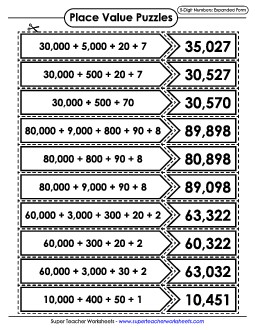 Place Value Puzzle Match (5-Digit)  Worksheet