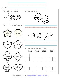 Worksheet 1 (-ice Words) Free Word Families Worksheet