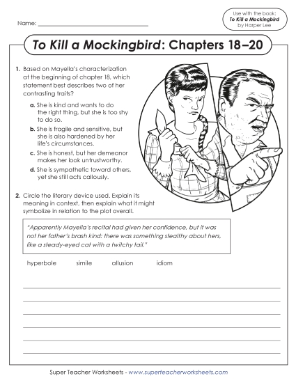 New Questions for Chapters 18–20<br>To Kill a Mockingbird Worksheet New Questions for Chapters 18–20<br>To Kill a Mockingbird Worksheet