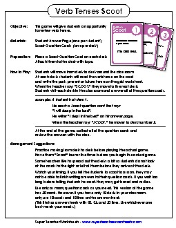 Scoot Game: Verb Tenses Verbs Worksheet