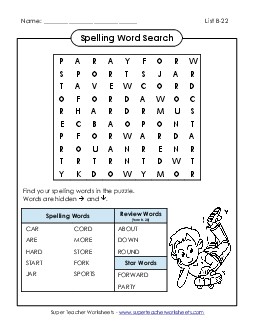 Word Search (B-22) Spelling B Worksheet