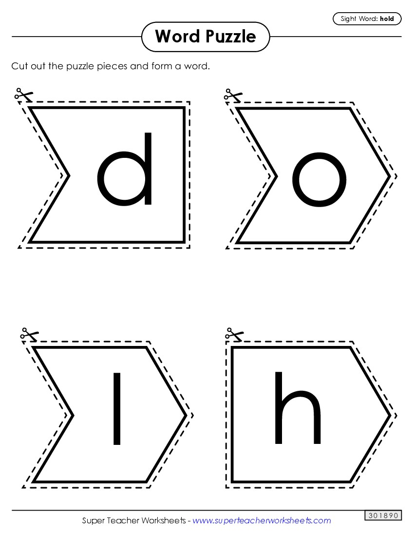 Word Puzzle: Hold Sight Words Individual Worksheet