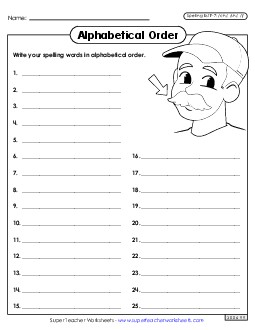 Alphabetical Order: Whole List (F-7)  Spelling F Worksheet