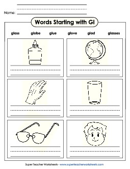 Writing Words that Start with GL Phonics Blends Worksheet