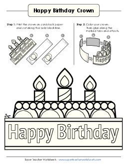 Birthday Crown (Black and White) Worksheet