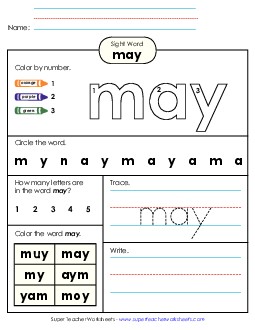 Worksheet 4: May Sight Words Individual Worksheet