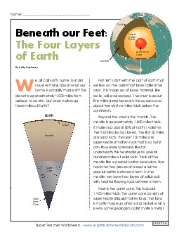 Reading Comprehension: Beneath our Feet 5th Grade Science Worksheet