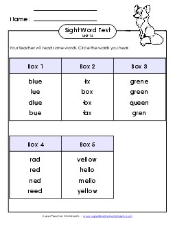 Whole Class Test (Unit 16) Sight Words Worksheet