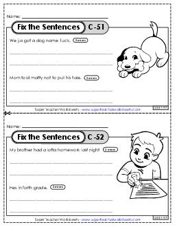 Fix the Sentences C-51 through C-55 Worksheet