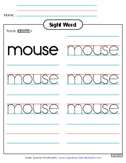 Trace the Word: Mouse Sight Words Individual Worksheet