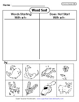 Word Sort (Cut and Glue) Phonics Digraphs Worksheet