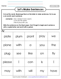 Let\'s Make Sentences (Pl-) Phonics Blends Worksheet