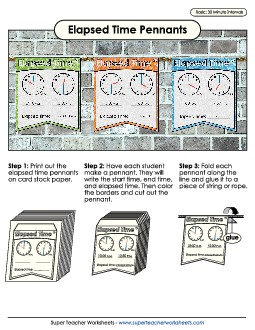 Elapsed Time Pennants (Basic)  Worksheet