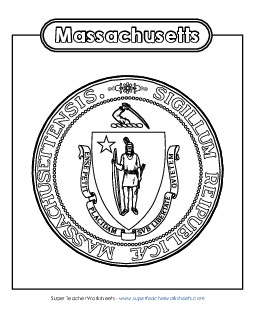 Massachusetts State Seal (Black & White) States Individual Worksheet