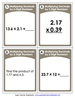 Task Cards: Multiplying Decimals by 2-Digit Numbers Multiplication Worksheet