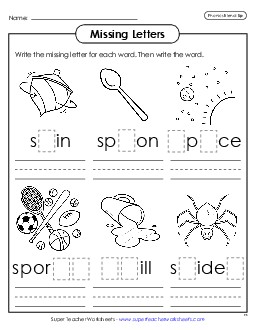 Missing Letters (Sp- Words) Phonics Blends Worksheet