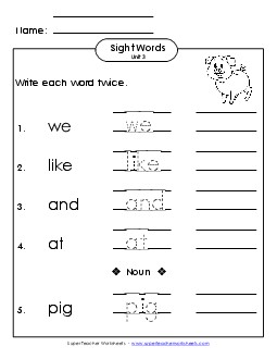 Read, Trace, Write (Unit 3) Sight Words Worksheet