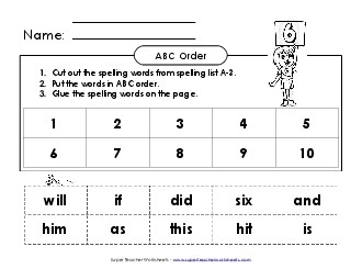 ABC Order - Cut & Glue (A-3) Spelling A Worksheet