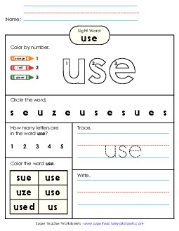 Worksheet 4: Use Sight Words Individual Worksheet