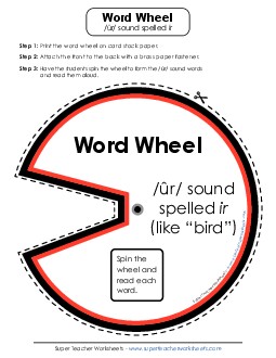 Word Wheel: Words with <i>ir</i> Phonics R Controlled Vowels Worksheet