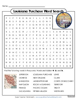 Louisiana Purchase Word Search Worksheet