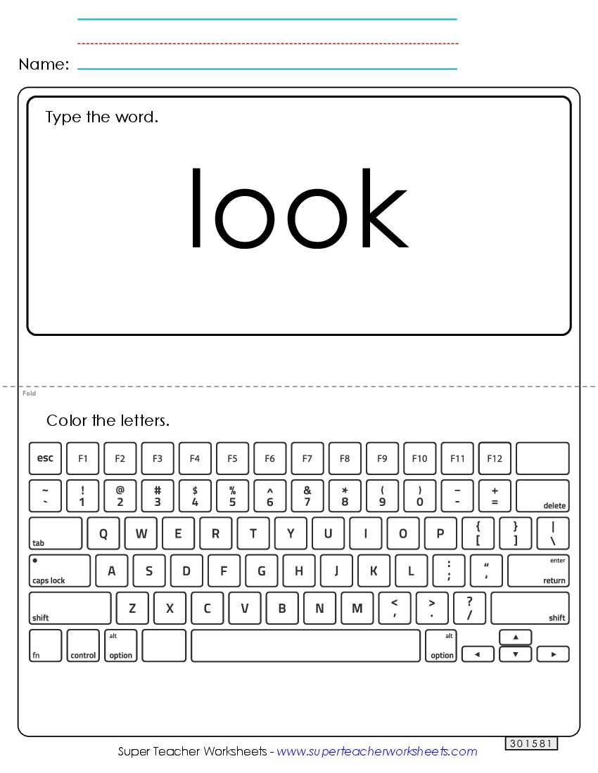 Type the Word: Look Sight Words Individual Worksheet